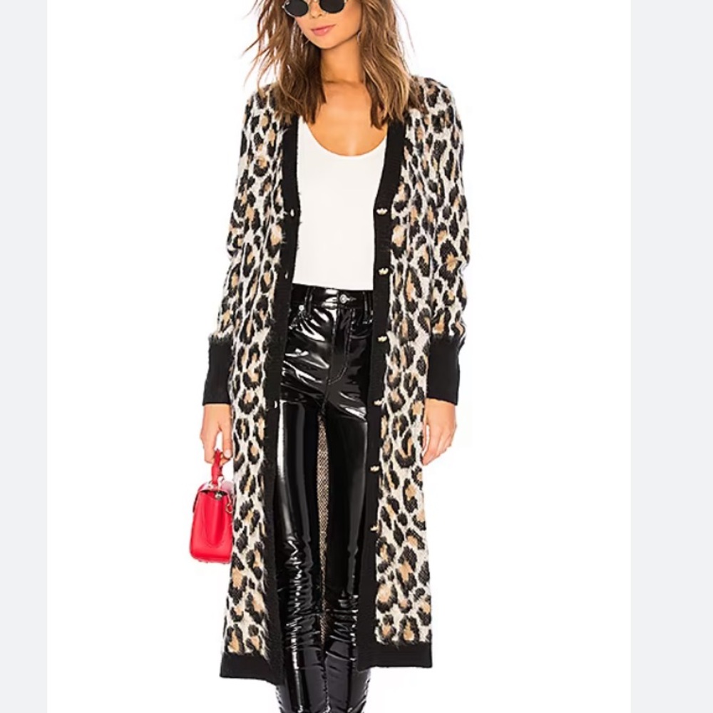 OLIVIA CULPO Leopard Print Long Midi Cardigan Sweater with Gold Buttons Small
